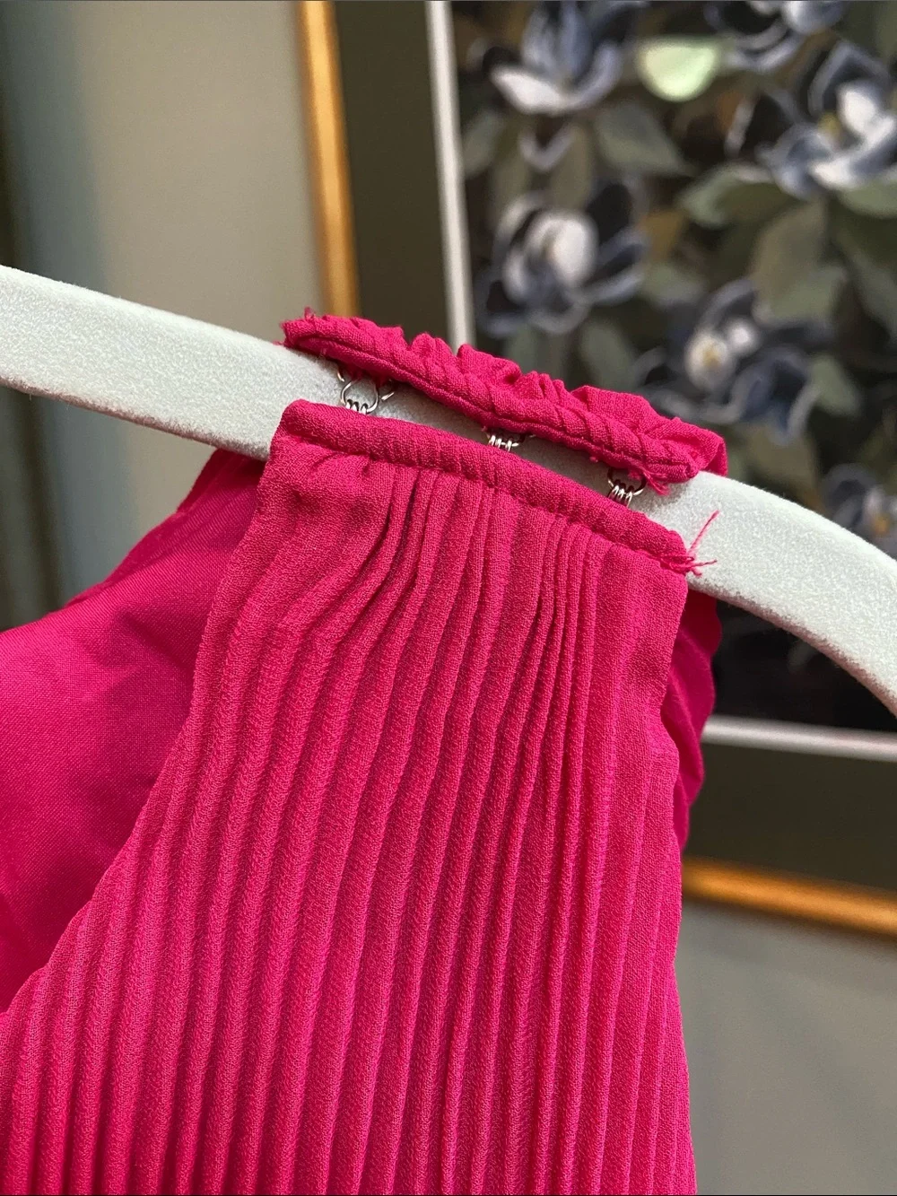 NWT Club Monaco Pleated One-Shoulder Maxi Dress - Hot Pink/Open Back - Picture 3 of 8